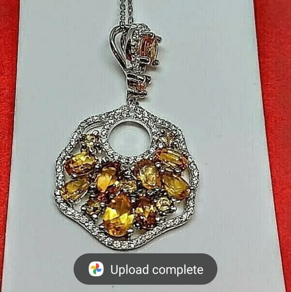 Natural Citrine & Cz 14K White Gold on 925 Sterling Silver Necklace - Picture 5 of 5